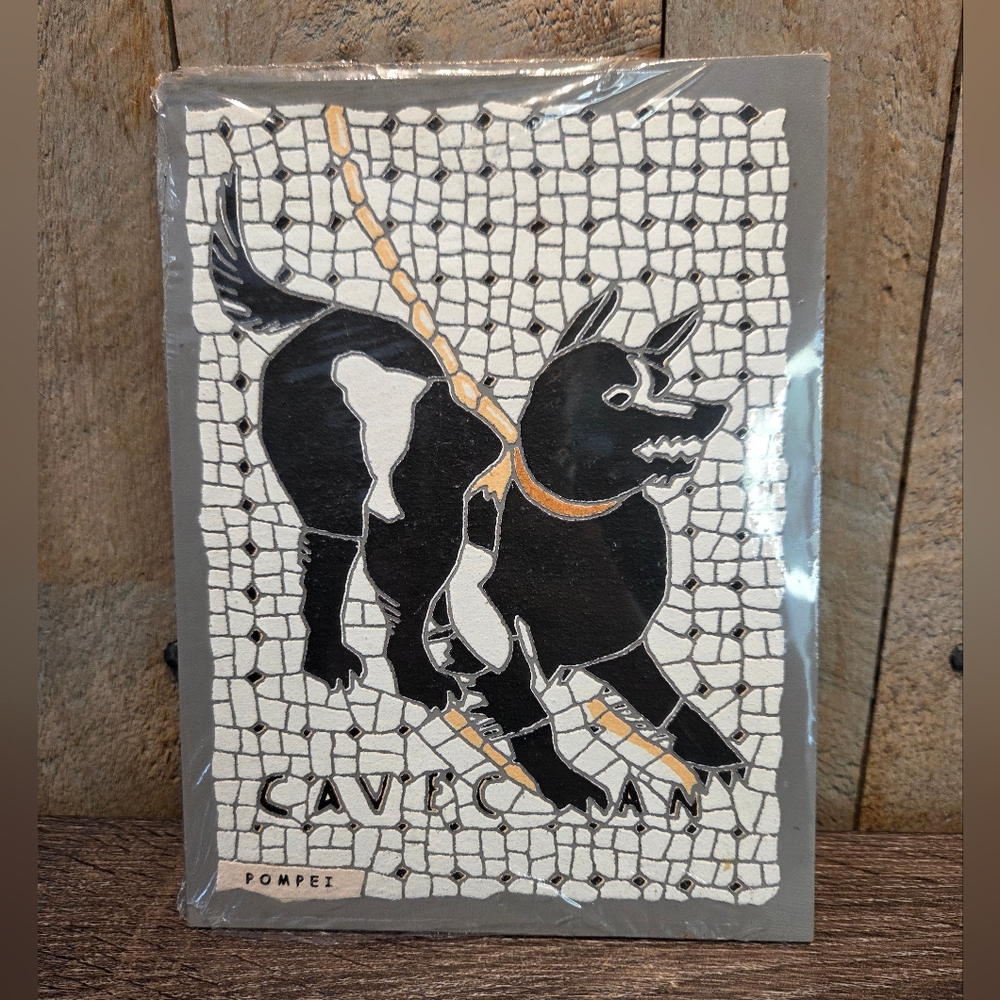Cave Canem Beware Of The Dog 9.5"x 7" Wood Painted Sign Pompei Replica Home Deco